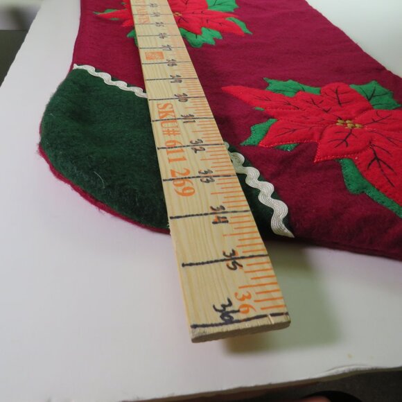 Giant Poinsettia Stocking vintage traditional embroidered 36 in Long plus - Picture 7 of 8